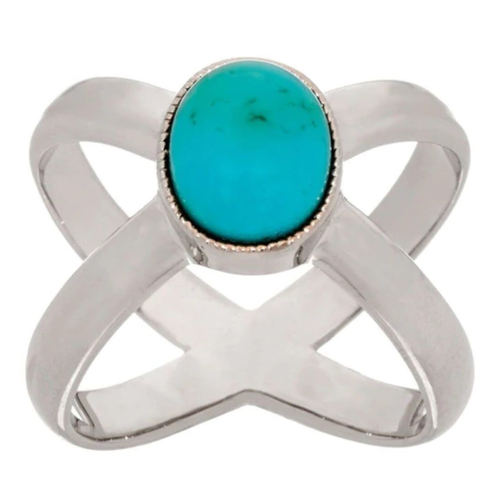 Bronzo Italia Oval Turquoise Cabochon X-Design Ring Size 5
